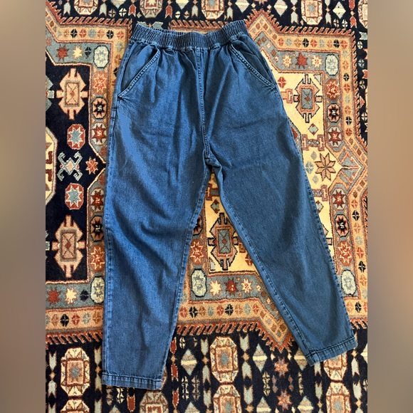 Joie two piece set denim jogger pants puff sleeve top chambray Canadian tuxedo S - Picture 9 of 15